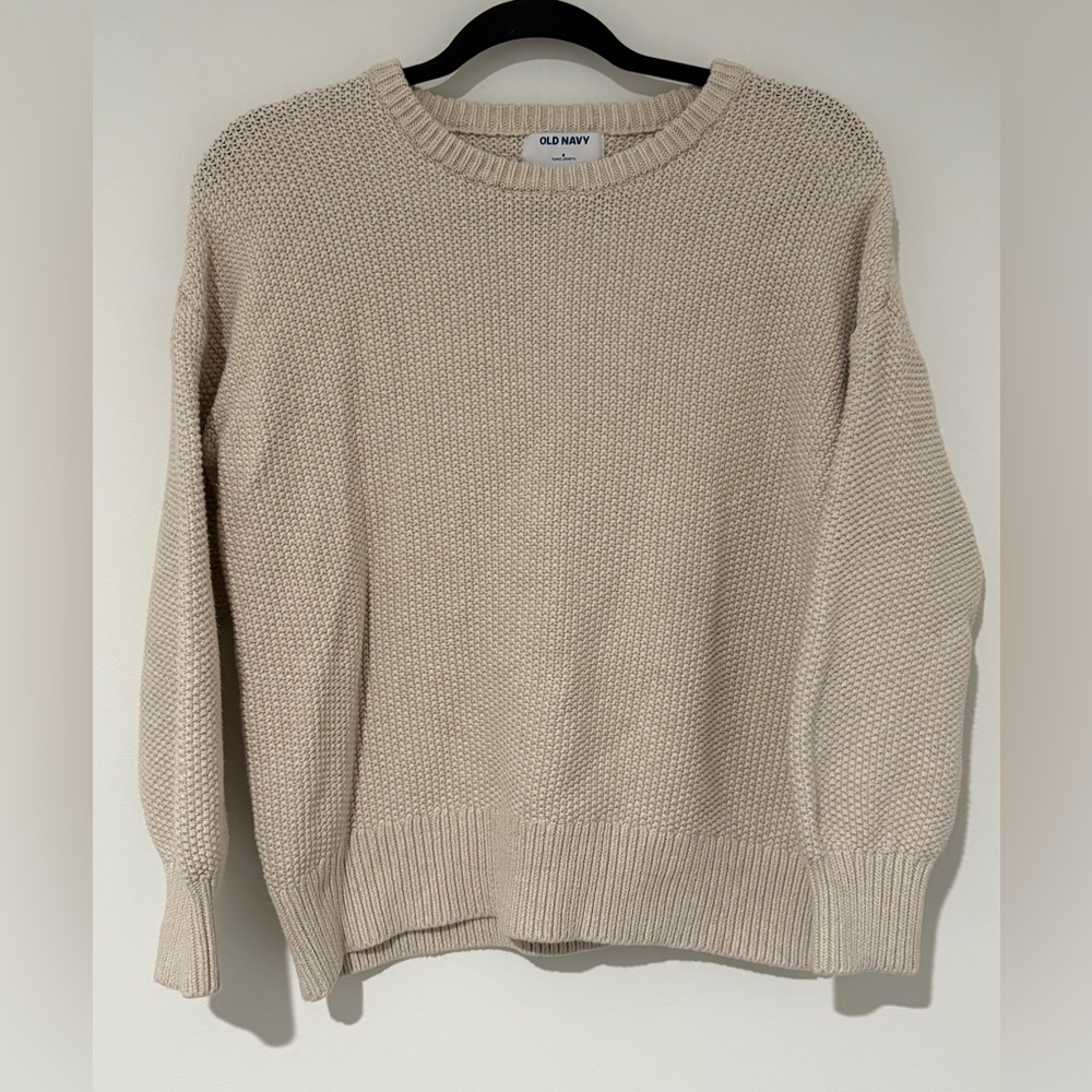 Old Navy Women’s Tunic Sweater Oatmeal Cotton Crewneck Knit Cozy Casual Small
